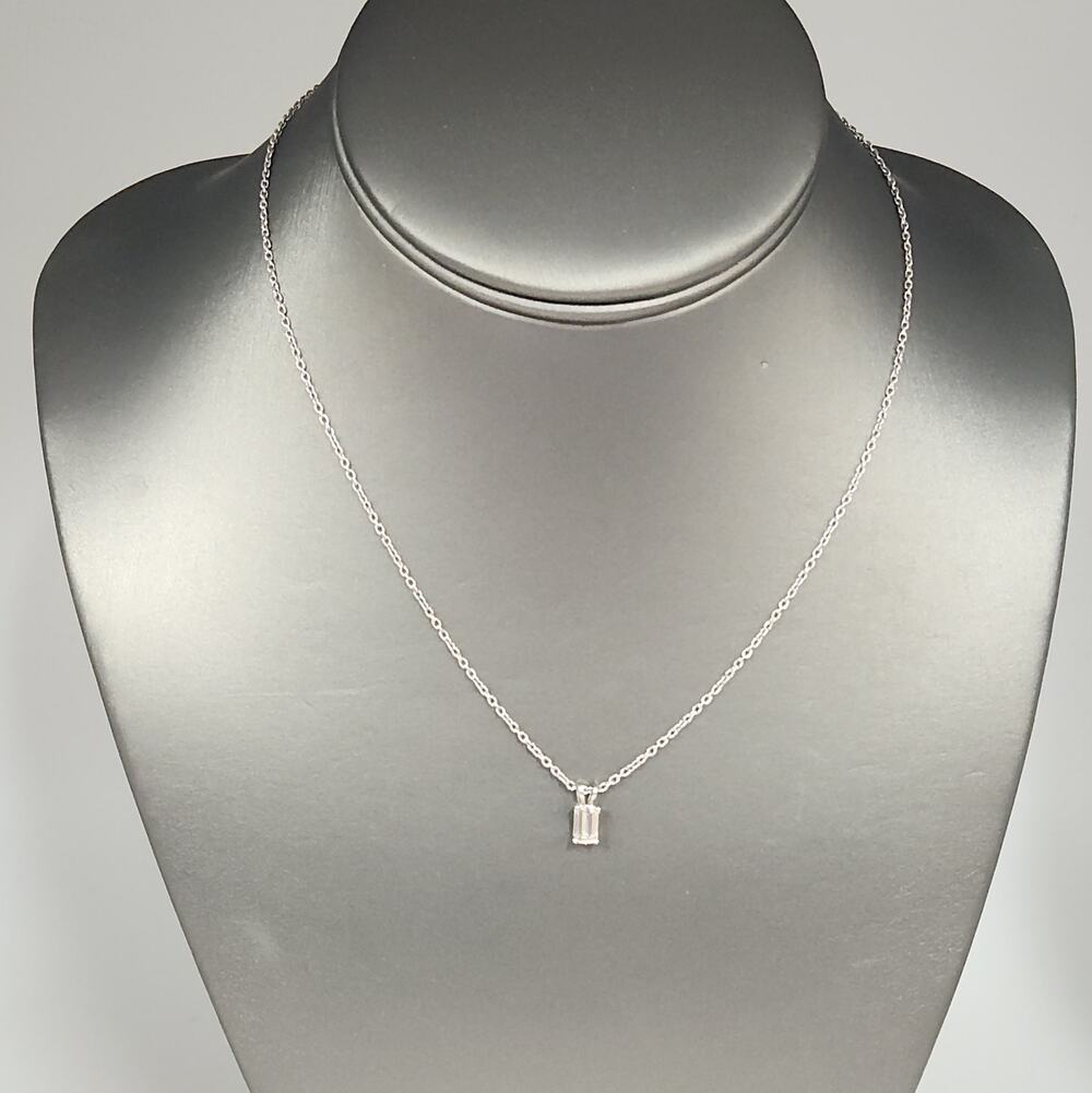 Platinum 0.77 CT Emerald-Cut Diamond Solitaire Pendant Necklace 16"